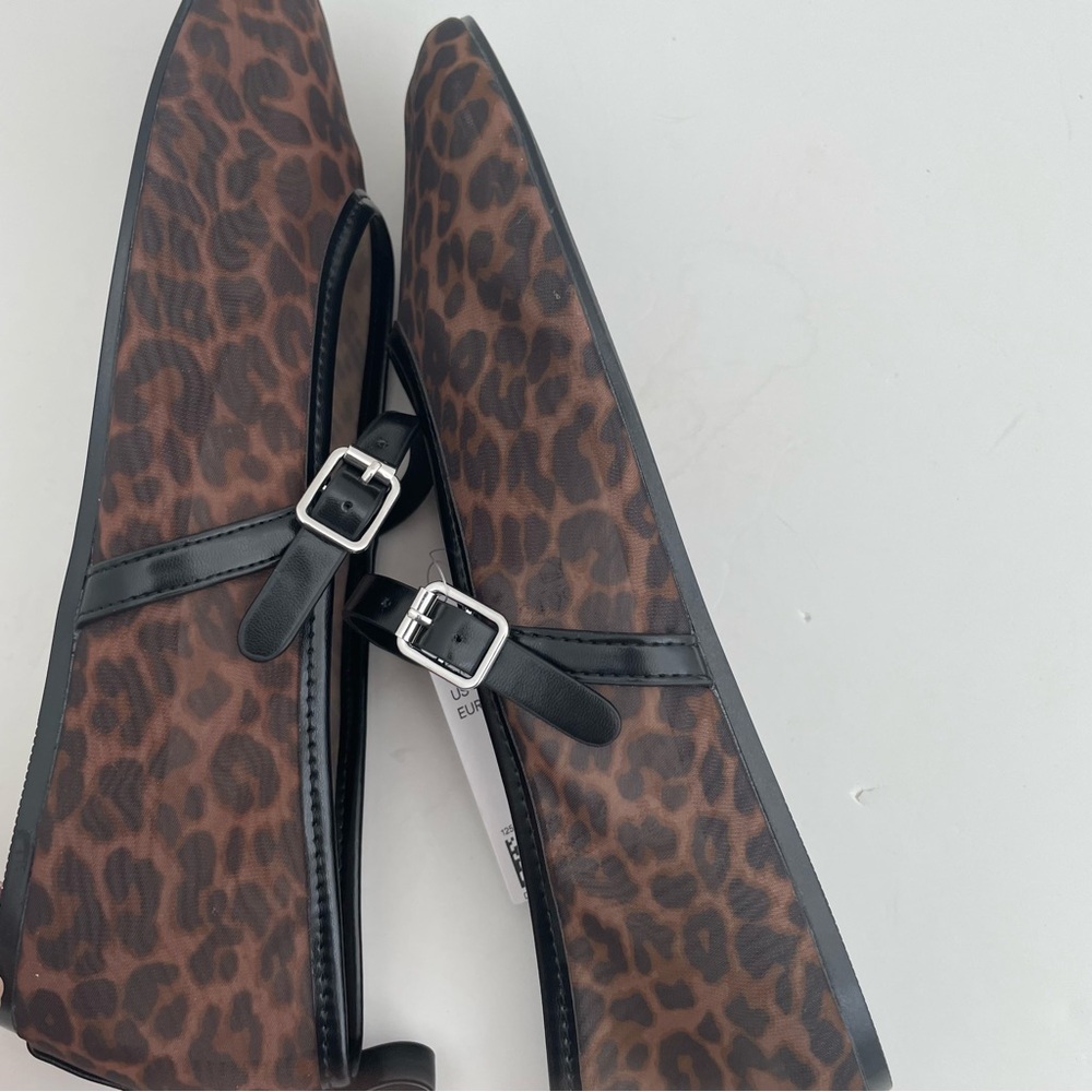 H&M Mesh Mary Jane Ballet Flats NWT Black Brown Leopard Print Size 8 - Picture 7 of 12